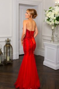 Red Embellished corset Fishtail Prom Dress